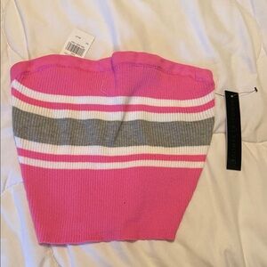 Almost Famous Pink, White & Gray Striped Tube Tank